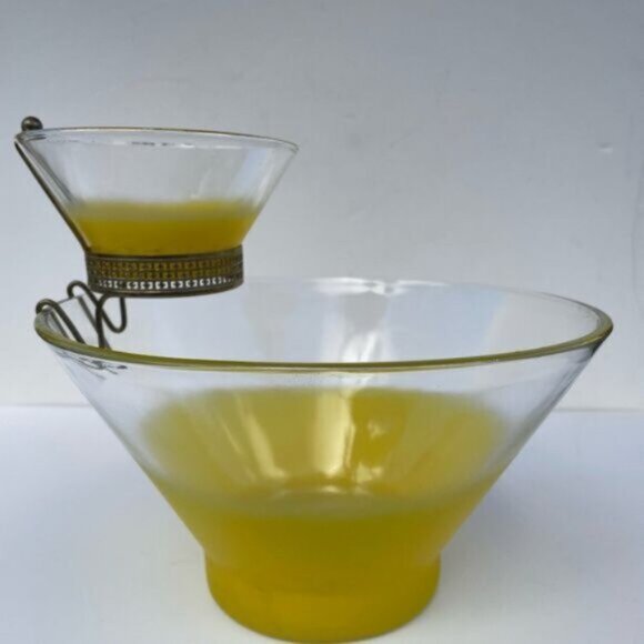 Vintage West Virginia Glass Yellow Blendo Chip and Dip Set - Picture 2 of 4